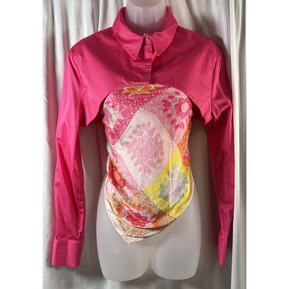 Zara Cropped Poplin Long Sleeve Shirt, Pink Fuchsia, Sz: L, 83-38 - Picture 6 of 12